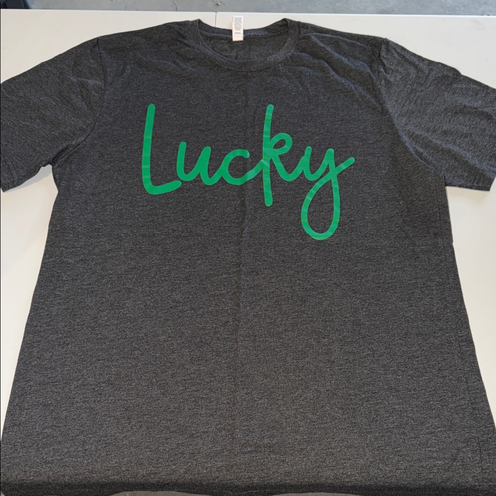 Bella Canvas Charcoal Tee with Green 'Lucky' Print